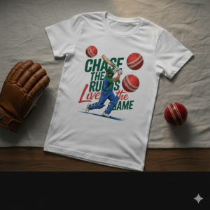 Chase The Runs – Live The Game | Premium White Cricket T-Shirt